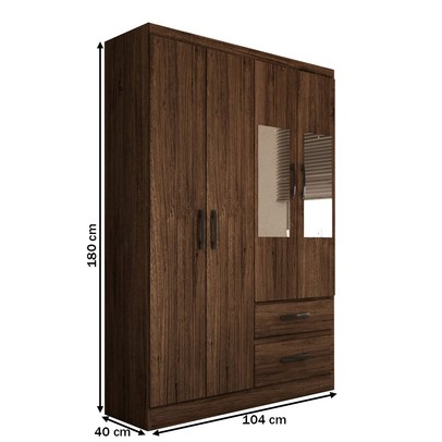 Guarda-Roupa Solteiro São Francisco 4 Portas 2 Gavetas com Espelho Castanho - Panorama Móveis Móveis