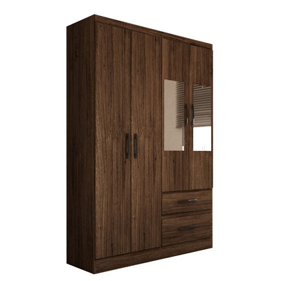 Guarda-Roupa Solteiro São Francisco 4 Portas 2 Gavetas com Espelho Castanho - Panorama Móveis Móveis
