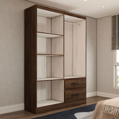 Guarda-Roupa Solteiro São Francisco 4 Portas 2 Gavetas com Espelho Castanho - Panorama Móveis Móveis