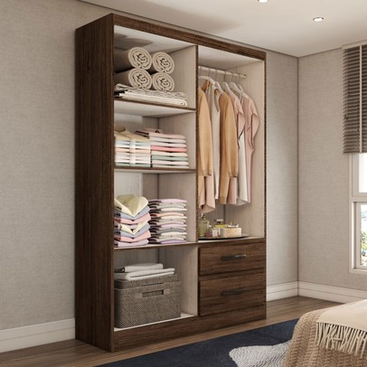 Guarda-Roupa Solteiro São Francisco 4 Portas 2 Gavetas com Espelho Castanho - Panorama Móveis Móveis