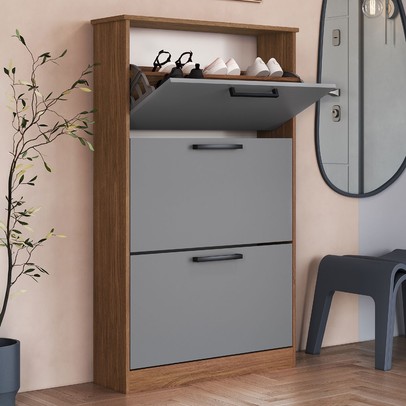 Sapateira Melissa 3 Portas Freijo/Cinza - Irm Móveis