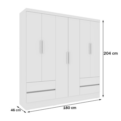 Guarda-Roupa Solteiro Dinamarca 6 Portas Neve - Pnr Móveis