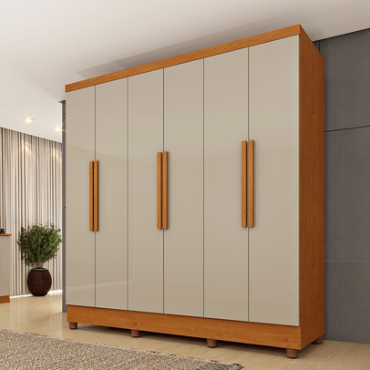 Guarda-Roupa Casal Finlândia Plus 6 Portas 4 Gavetas Cinamomo/Off White - Pnr Móveis
