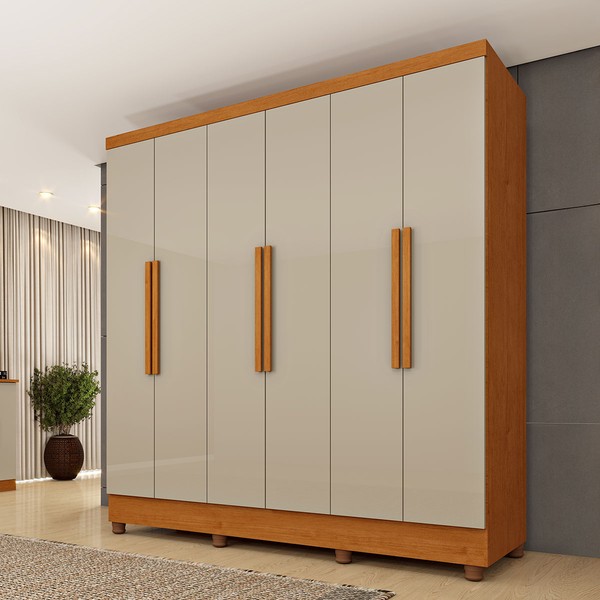 Guarda-Roupa Casal Finlândia Plus 6 Portas 4 Gavetas Cinamomo/Off White - Pnr Móveis