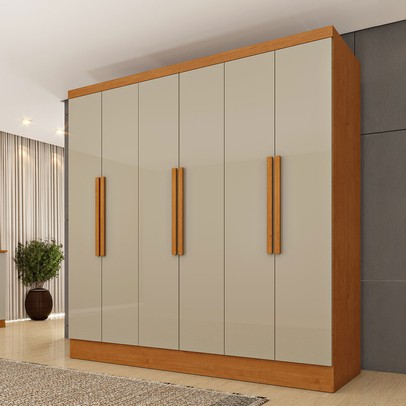 Guarda-Roupa Casal Finlândia 6 Portas 4 Gavetas Cinamomo/Off White - Pnr Móveis