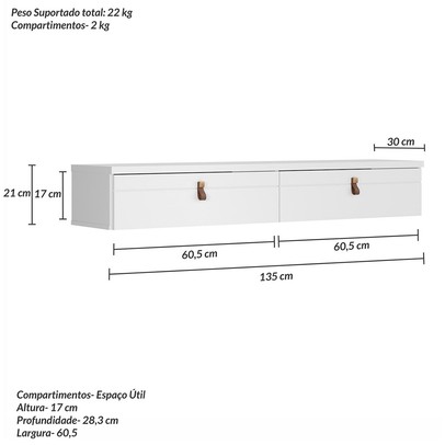 Rack para TV Até 50 Polegadas Suspenso Line 2 Portas Branco - Olivar Móveis