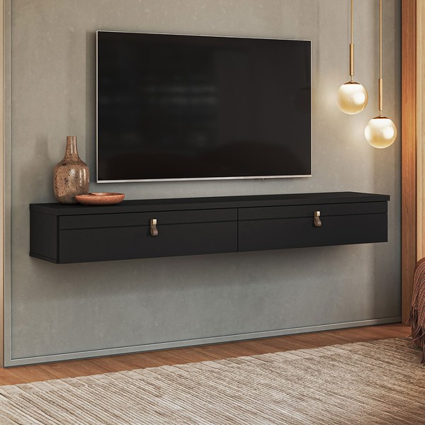 Rack para TV Até 55 Polegadas Line 2 Portas Preto - Olivar Móveis