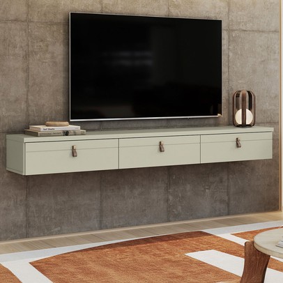 Rack para TV Até 65 Polegadas Suspenso Line 3 Portas Off White - Olivar Móveis