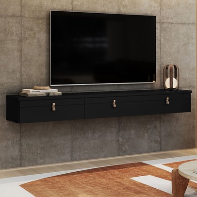 Rack para TV Até 65 Polegadas Suspenso Line 3 Portas Preto - Olivar Móveis