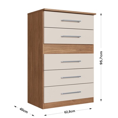 Cômoda Safira 5 Gavetas Freijo/Off White - Irm Móveis