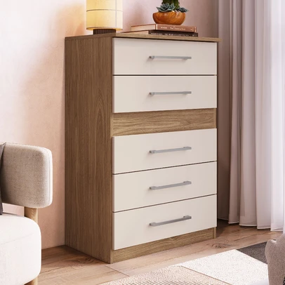 Cômoda Safira 5 Gavetas Freijo/Off White - Irm Móveis