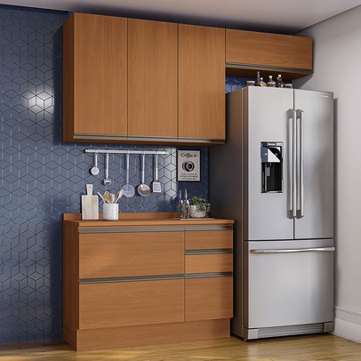 Armário Aéreo Cozinha 120 Cm Mônica 3 Portas Canela - Kappesberg