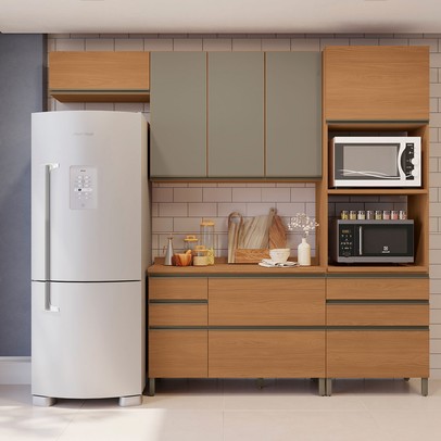 Armário Aéreo Cozinha 120 Cm Mônica 3 Portas com Vidro Canela - Kappesberg