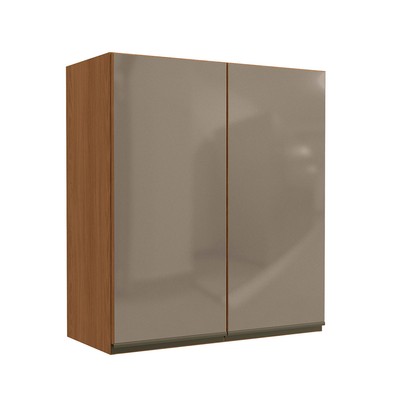 Armário Aéreo Cozinha 80 Cm Mônica 2 Portas com Vidro Canela - Kappesberg