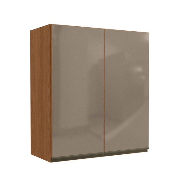 Armário Aéreo Cozinha 80 Cm Mônica 2 Portas com Vidro Canela - Kappesberg