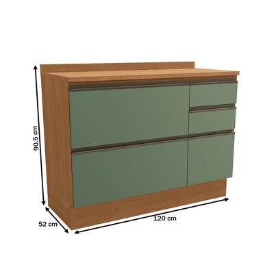 Balcão de Cozinha 120 Cm Mônica 1 Porta 4 Gavetas Canela/Verde - Kappesberg