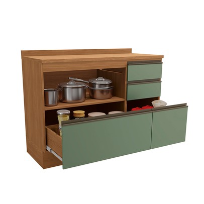Balcão de Cozinha 120 Cm Mônica 1 Porta 4 Gavetas Canela/Verde - Kappesberg