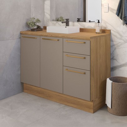 Balcão de Cozinha 120 Cm Isabel 2 Portas 3 Gavetas Nogueira/Fendi - Kappesberg