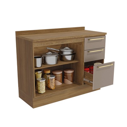 Balcão de Cozinha 120 Cm Isabel 2 Portas 3 Gavetas Nogueira/Fendi - Kappesberg