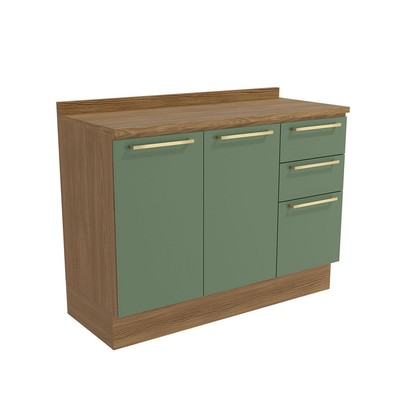 Balcão de Cozinha 120 Cm Isabel 2 Portas 3 Gavetas Nogueira/Verde - Kappesberg