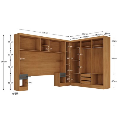 Guarda-Roupa Casal Modulado Soberano 11 Portas 5 Gavetas 100% Mdf Cinamomo/Chumbo - Panorama Móveis