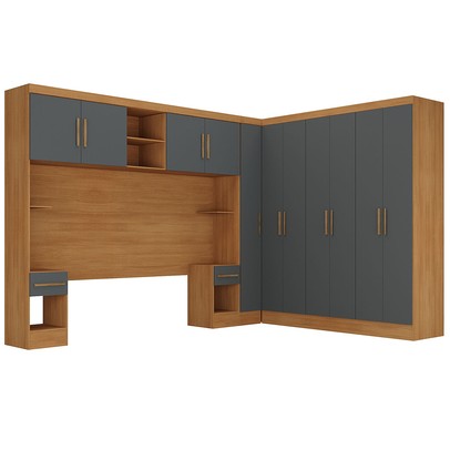 Guarda-Roupa Casal Modulado Soberano 11 Portas 5 Gavetas 100% Mdf Cinamomo/Chumbo - Panorama Móveis