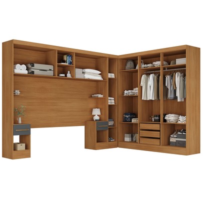 Guarda-Roupa Casal Modulado Soberano 11 Portas 5 Gavetas 100% Mdf Cinamomo/Chumbo - Panorama Móveis