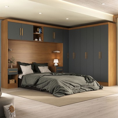 Guarda-Roupa Casal Modulado Soberano 11 Portas 5 Gavetas 100% Mdf Cinamomo/Chumbo - Panorama Móveis