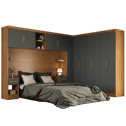 Guarda-Roupa Casal Modulado Soberano 11 Portas 5 Gavetas Cinamomo/Chumbo - Panorama Móveis