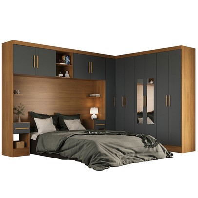 Guarda-Roupa Modulado Soberano 11 Portas 5 Gavetas com Espelho Cinamomo/Chumbo - Panorama Móveis
