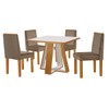 Mesa de Jantar 4 Lugares Tóquio com Vidro Castanho/Cinamomo/Suede Capuccino 17010 - Lj Móveis