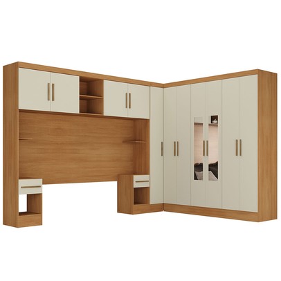 Guarda-Roupa Modulado Soberano 11 Portas 5 Gavetas com Espelho 100% Mdf Cinamomo/Off White - Panorama Móveis