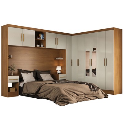 Guarda-Roupa Modulado Soberano 11 Portas 5 Gavetas com Espelho 100% Mdf Cinamomo/Off White - Panorama Móveis