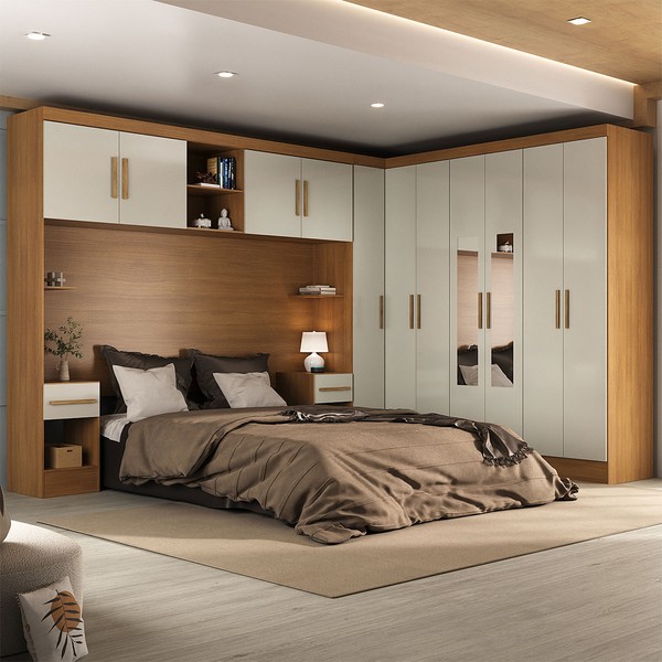Guarda-Roupa Modulado Soberano 11 Portas 5 Gavetas com Espelho 100% Mdf Cinamomo/Off White - Panorama Móveis