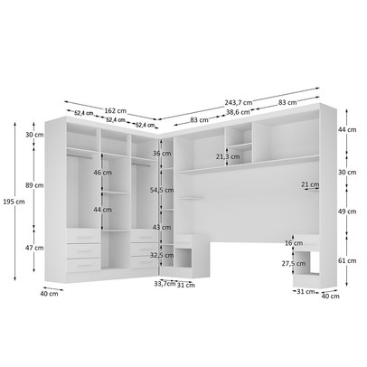 Guarda-Roupa Modulado Soberano 11 Portas 8 Gavetas 100% Mdf Branco - Panorama Móveis