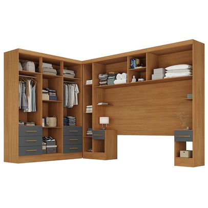 Guarda-Roupa Modulado Soberano 11 Portas 8 Gavetas 100% Mdf Cinamomo/Chumbo - Panorama Móveis