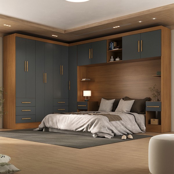 Guarda-Roupa Modulado Soberano 11 Portas 8 Gavetas 100% Mdf Cinamomo/Chumbo - Panorama Móveis