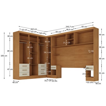 Guarda-Roupa Modulado Soberano 11 Portas 8 Gavetas Cinamomo/Off White - Panorama Móveis