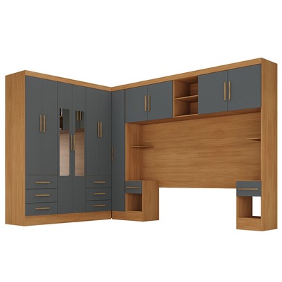 Guarda-Roupa Modulado Soberano 11 Portas 8 Gavetas com Espelho 100% Mdf Cinamomo/Chumbo - Panorama Móveis