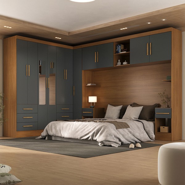 Guarda-Roupa Modulado Soberano 11 Portas 8 Gavetas com Espelho Cinamomo/Chumbo - Panorama Móveis