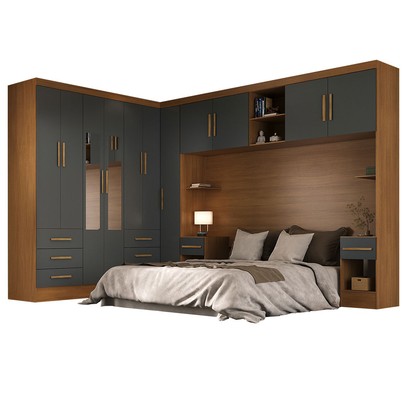 Guarda-Roupa Modulado Soberano 11 Portas 8 Gavetas com Espelho Cinamomo/Chumbo - Panorama Móveis