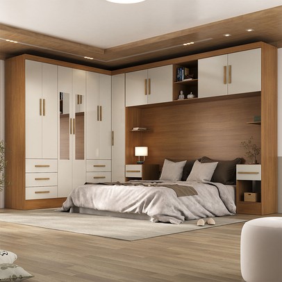 Guarda-Roupa Modulado Soberano 11 Portas 8 Gavetas com Espelho 100% Mdf Cinamomo/Off White - Panorama Móveis