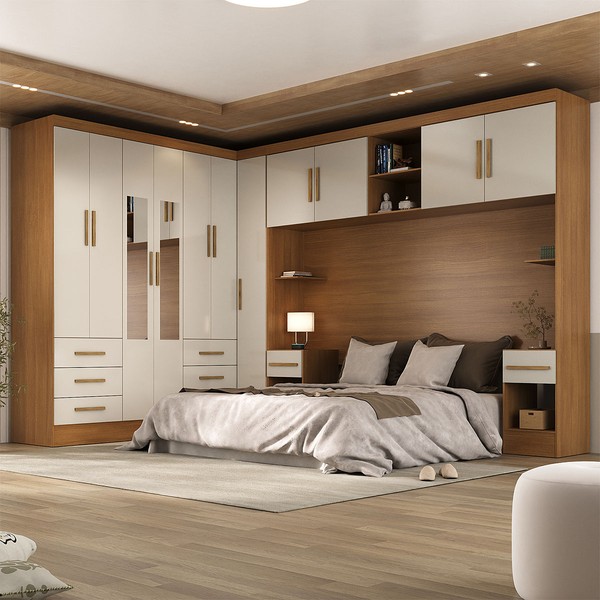 Guarda-Roupa Modulado Soberano 11 Portas 8 Gavetas com Espelho 100% Mdf Cinamomo/Off White - Panorama Móveis