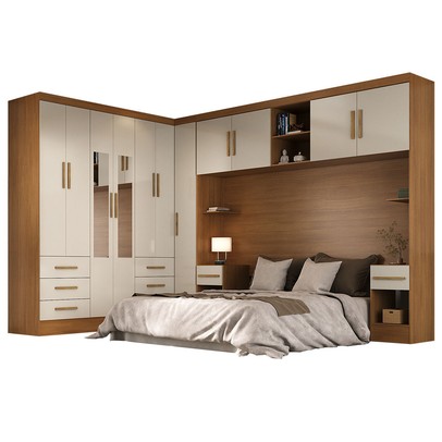 Guarda-Roupa Modulado Soberano 11 Portas 8 Gavetas com Espelho Cinamomo/Off White - Panorama Móveis