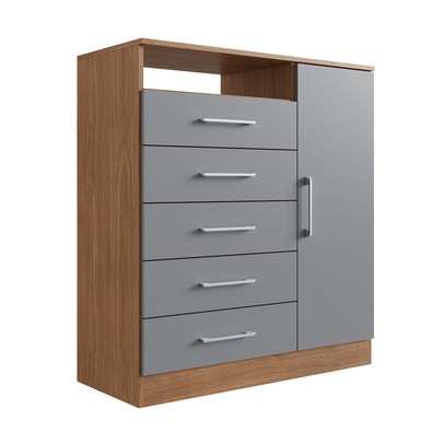 Cômoda Rubi 1 Porta 5 Gavetas Freijó/Cinza - Irm Móveis