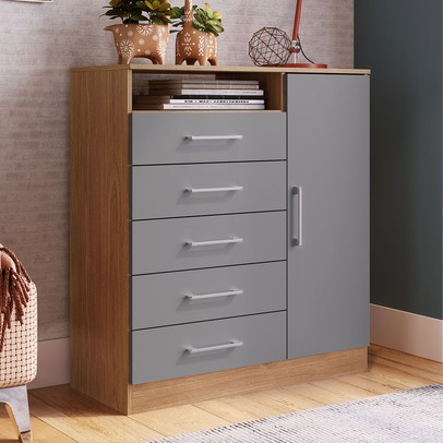 Cômoda Rubi 1 Porta 5 Gavetas Freijó/Cinza - Irm Móveis