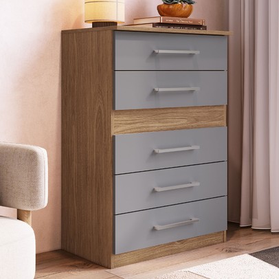 Cômoda Safira 5 Gavetas Freijo/Cinza - Irm Móveis