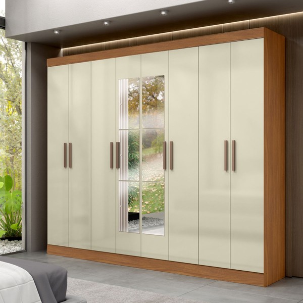 Guarda-Roupa Paris 8 Portas 4 Gavetas com Espelho Cinamomo/Off White - Maxel