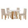 Mesa de Jantar 4 Lugares Tóquio com Vidro Castanho/Cinamomo/Suede Creme 17011 - Lj Móveis