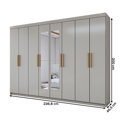 Guarda-Roupa Casal Aurora Radiante 8 Portas 4 Gavetas com Espelho Taupé - Panorama Móveis